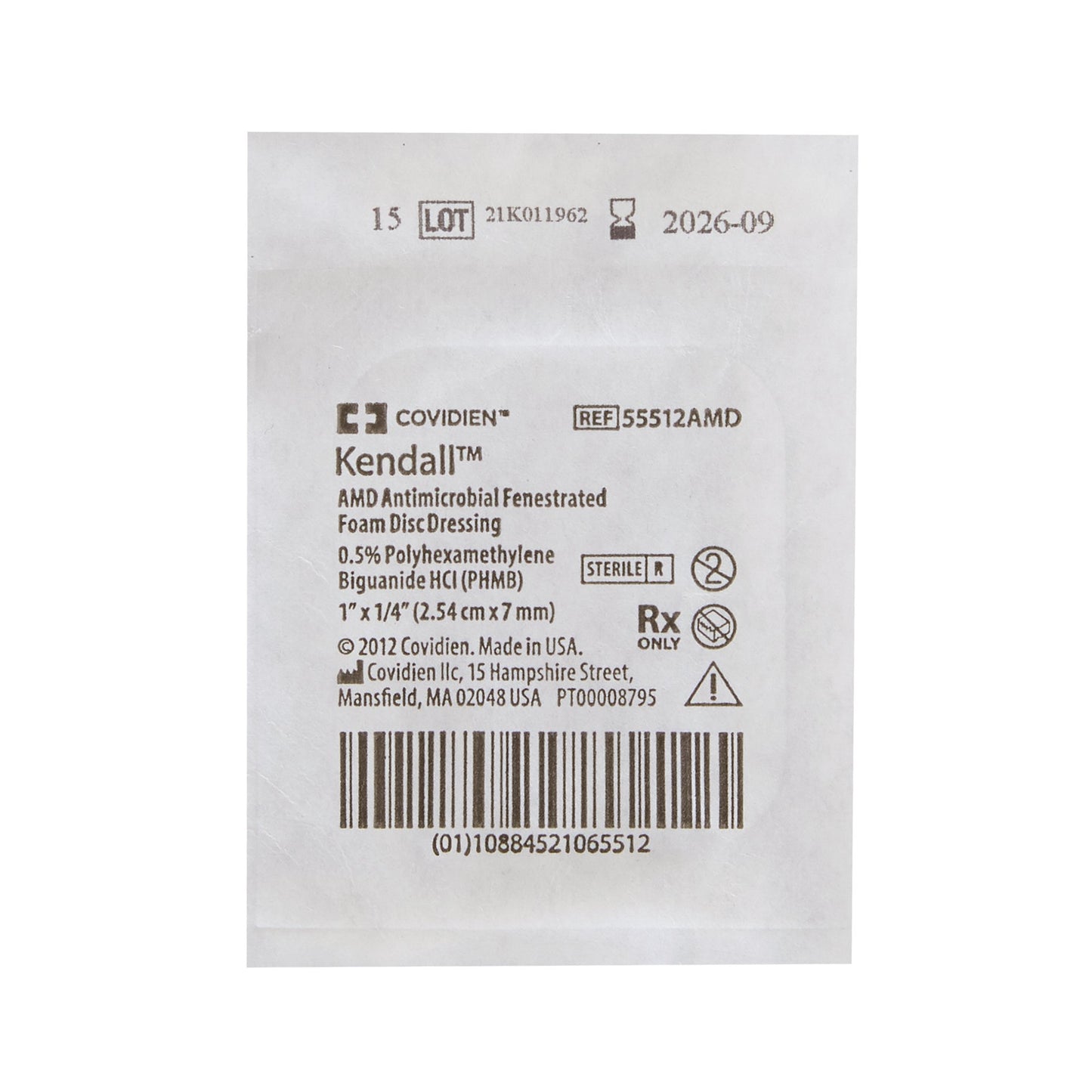 Kendall™ AMD Non-Adhesive without Border Antimicrobial Foam Dressing, 1/4 x 1 Inch