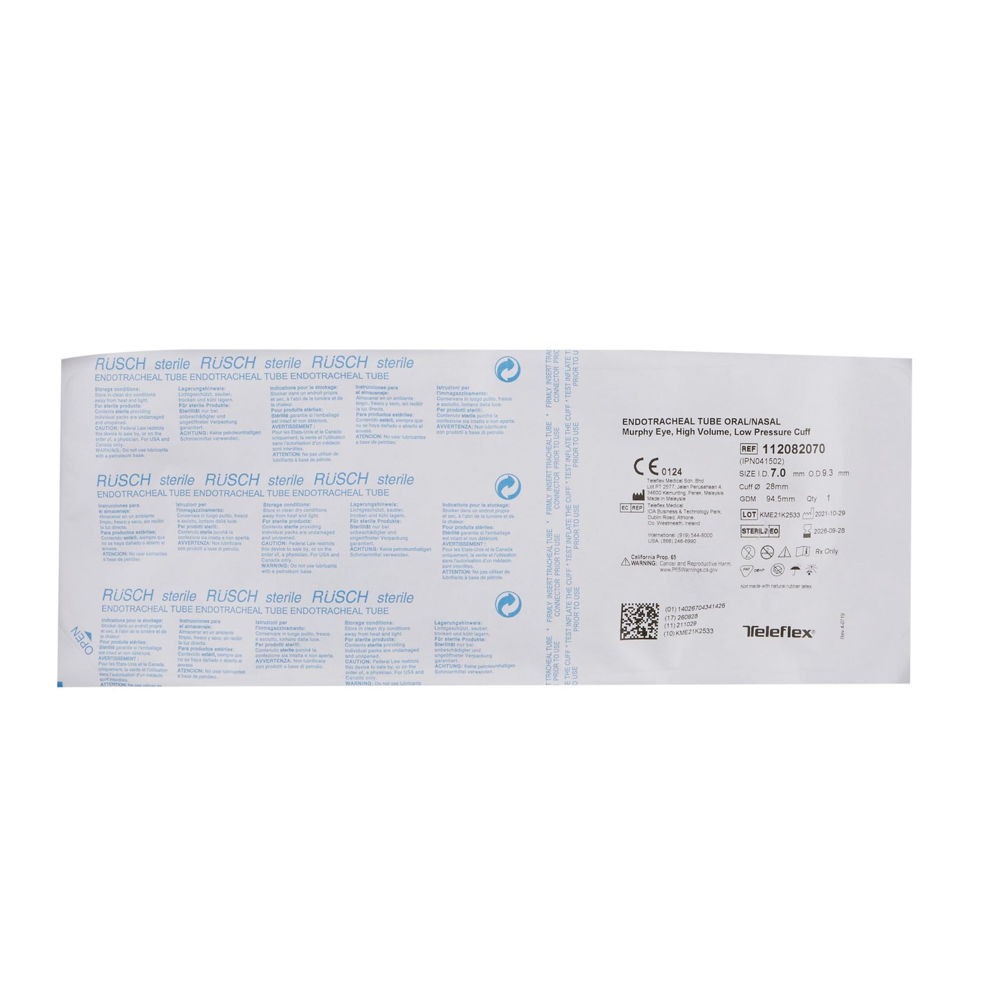 Rusch® Safety Clear® Plus Endotracheal Tube, Size 7