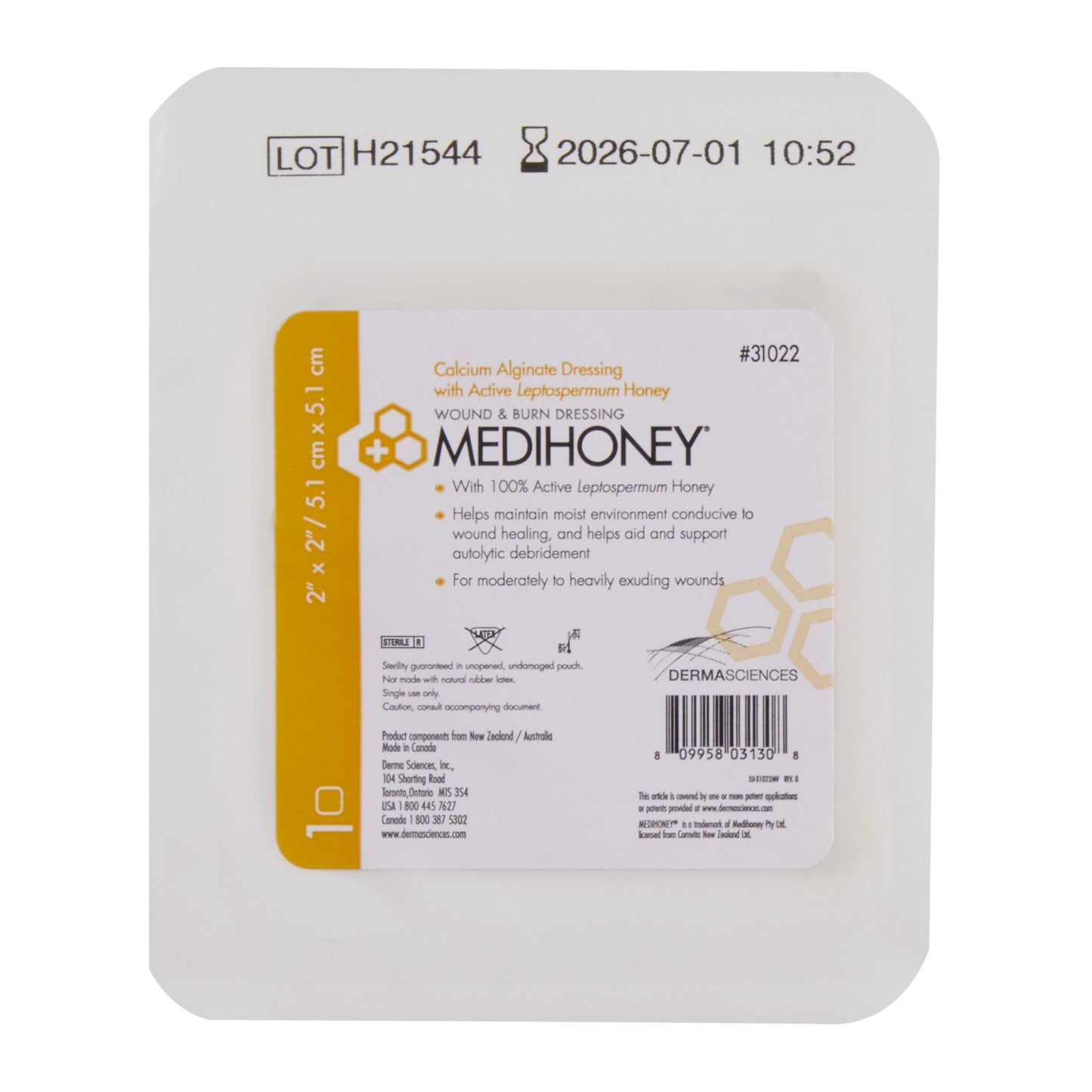 Medihoney® Calcium Alginate Dressing, 2 x 2 inch