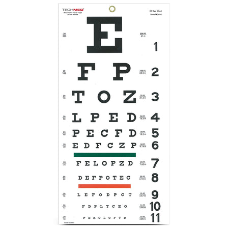 Dukal TM3050 Tech-Med Snellen Eye Test Chart, Wall Mounted, Matte Finish, 11 x 22 Inch