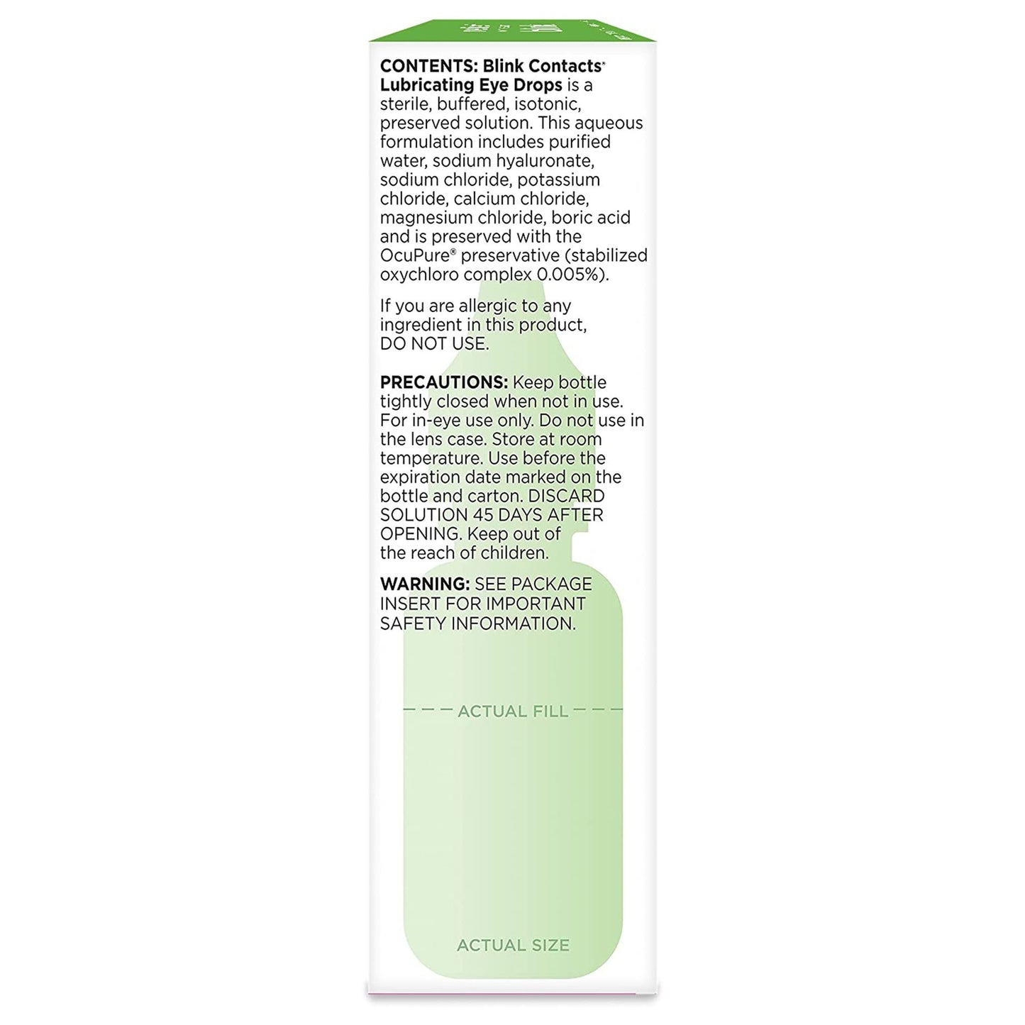 Blink Contacts Purified Water / Sodium Chloride Contact Lens Solution, 0.34 oz.