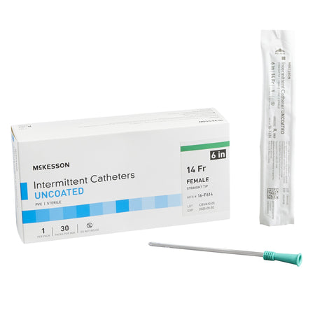 McKesson 16-F614 Female Urethral Catheter, 14 Fr, Straight Tip, 6 in