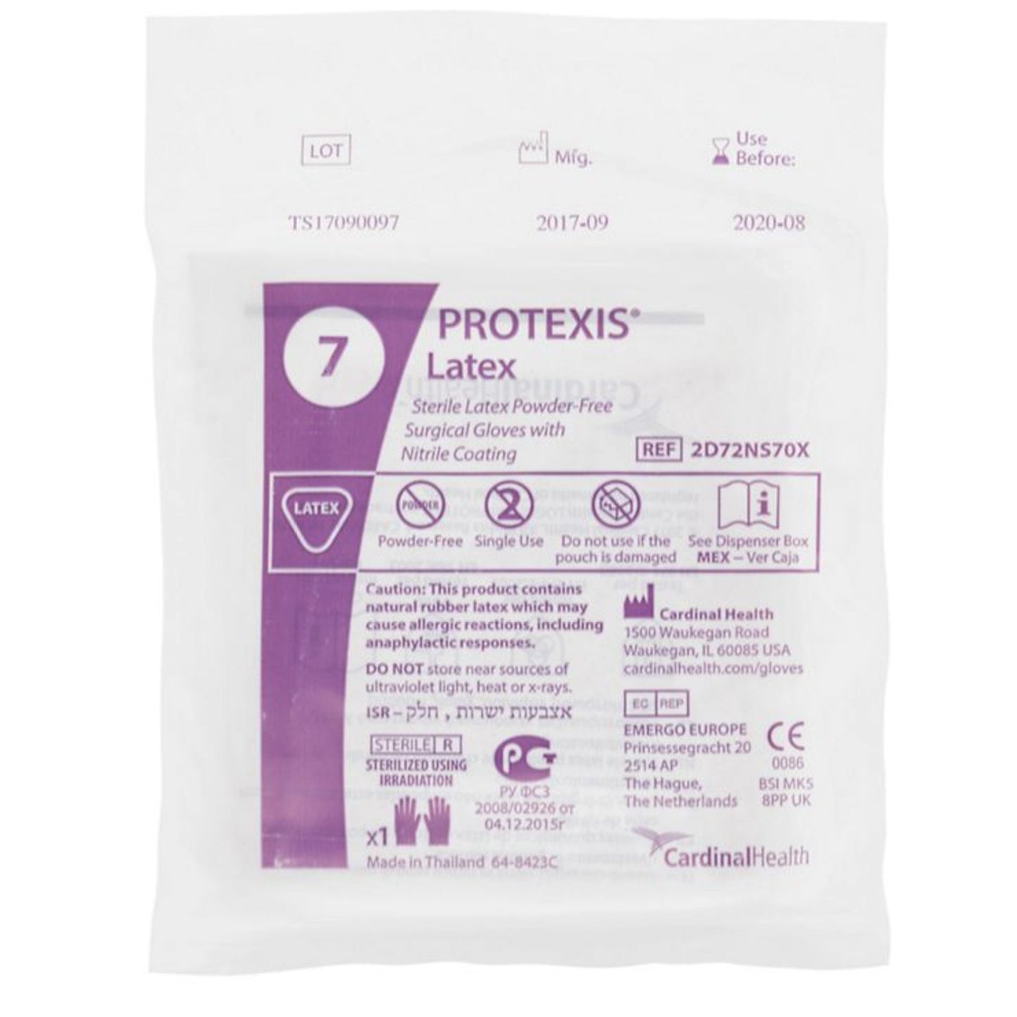 Cardinal 2D72NS70X Protexis™ Latex Surgical Gloves with Nitrile Coating, Size 7, Light Brown