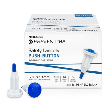 McKesson 16-PBHPSL25G1.4X Prevent HP Push Button Safety Lancet, 25 Gauge, 1.4 mm