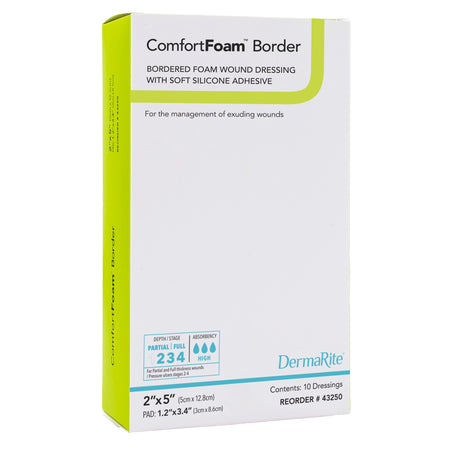 Dermarite 43250 ComfortFoam™ Border Foam Wound Dressing with Soft Silicone Adhesive, 5 x 12.8 cm