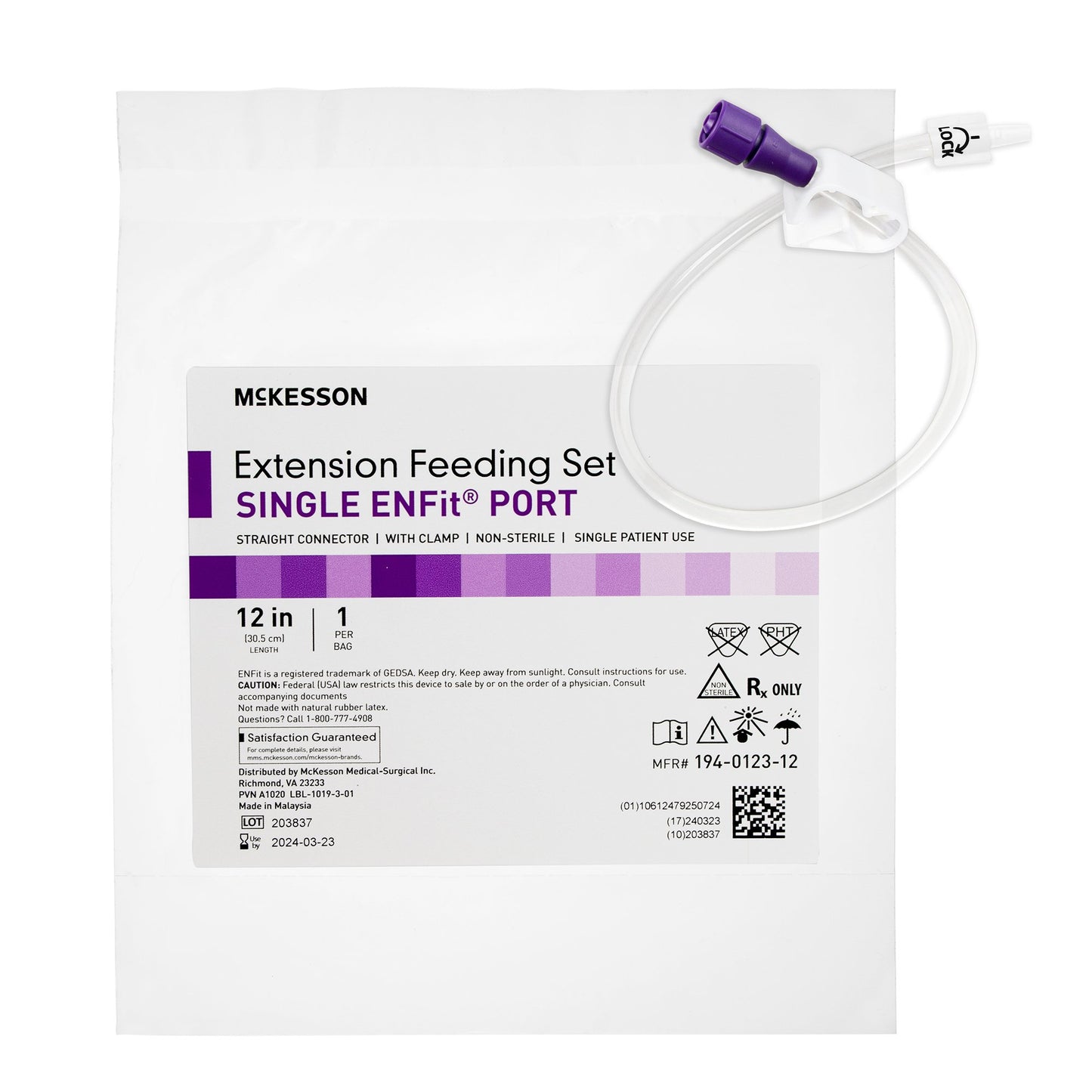 McKesson Bolus Enteral Feeding Extension Tube Set for use with Low-Profile Gastrostomy, Jejunal and Transgastric-Jejunal Feeding Tube
