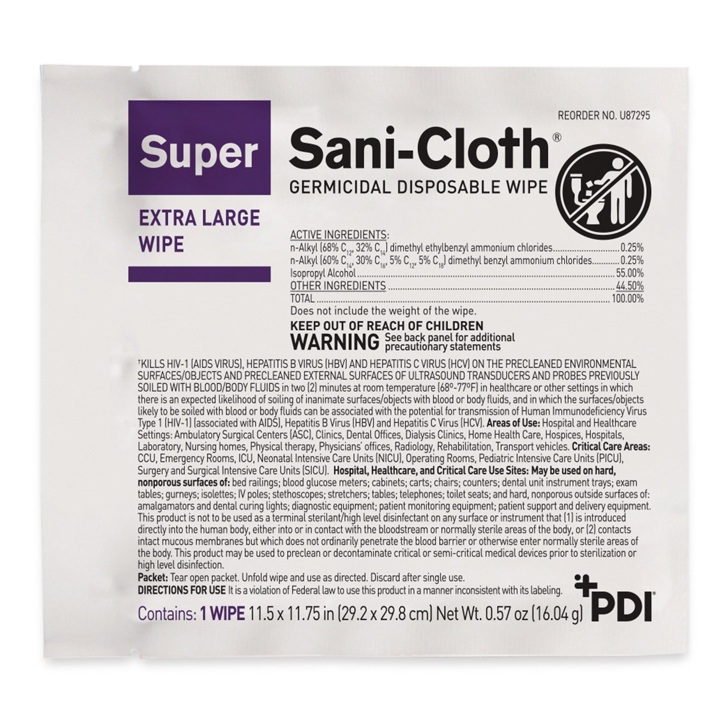 Super Sani-Cloth® Extra Large Germicidal Disinfectant Wipes, Individual Packets
