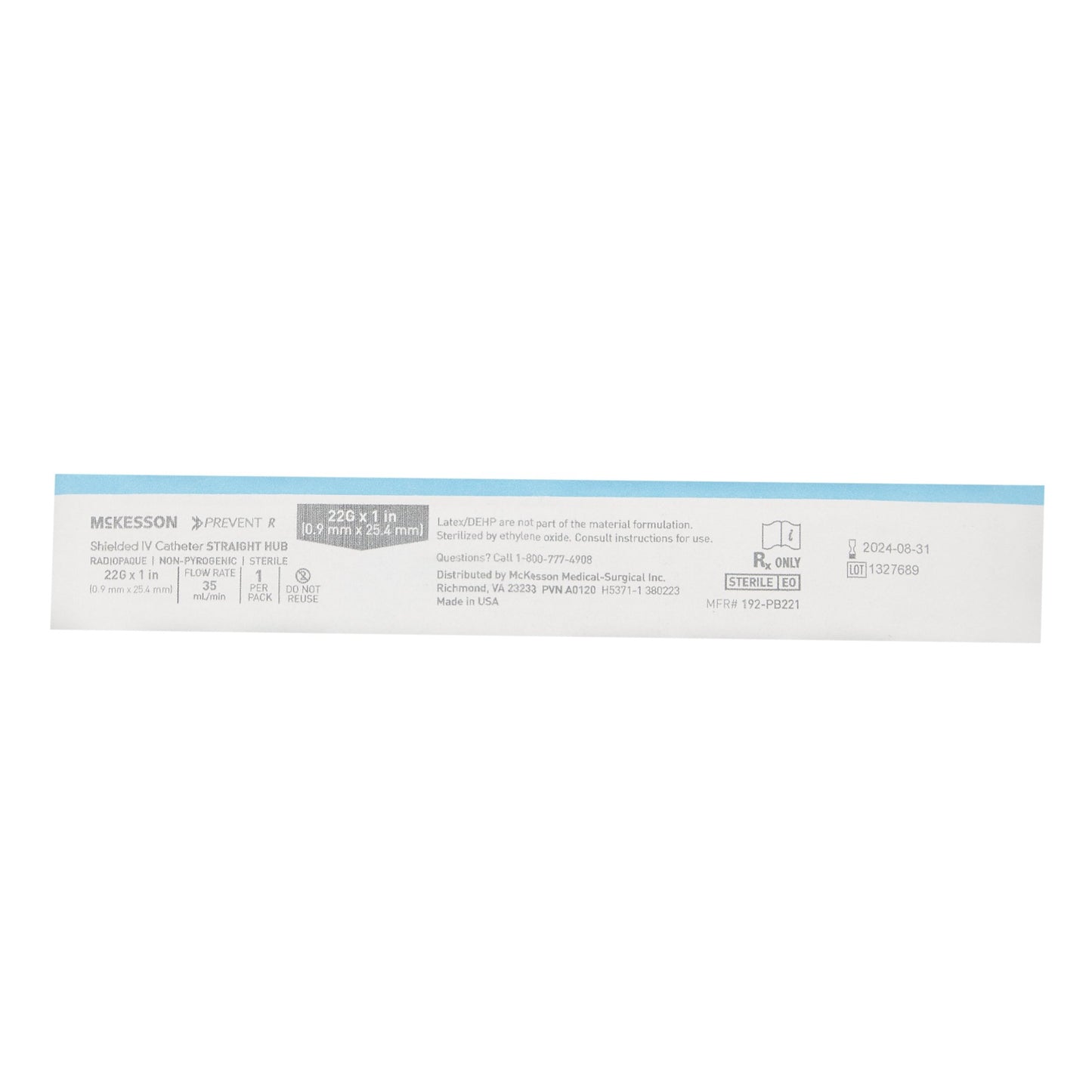 McKesson Prevent® R Shielded IV Catheter, 22 Guage