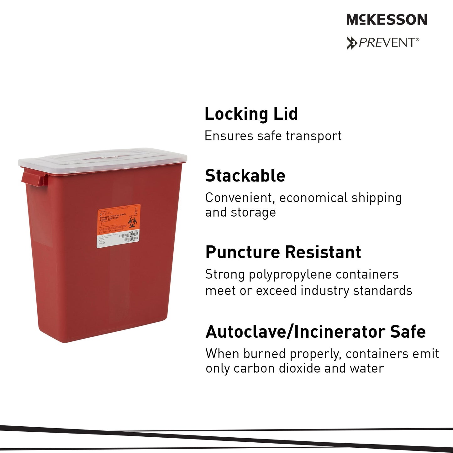 McKesson Prevent® Multi-purpose Sharps Container, 3 Gallon, 13.5 x 12.5 x 6 Inch