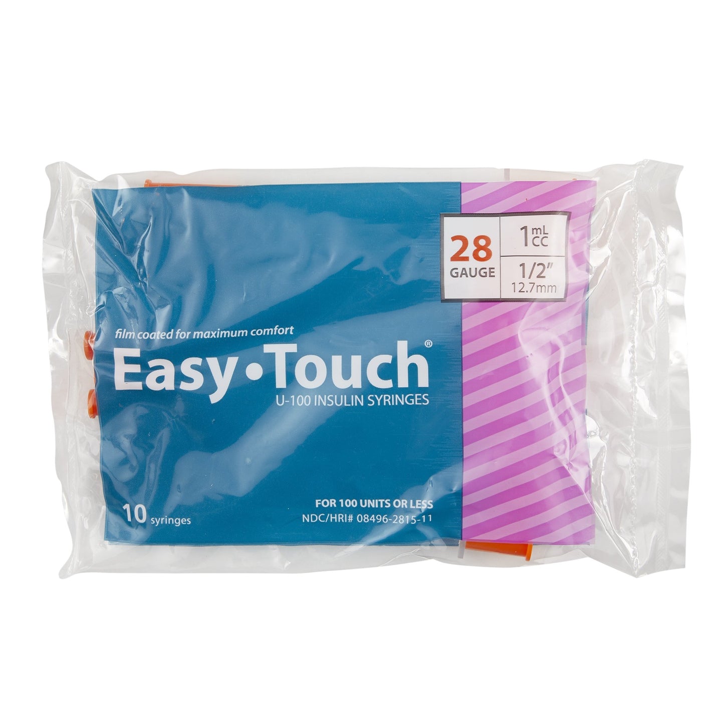 Standard Insulin Syringe with Needle EasyTouch™ 1 mL 1/2 Inch 28 Gauge NonSafety Thin Wall