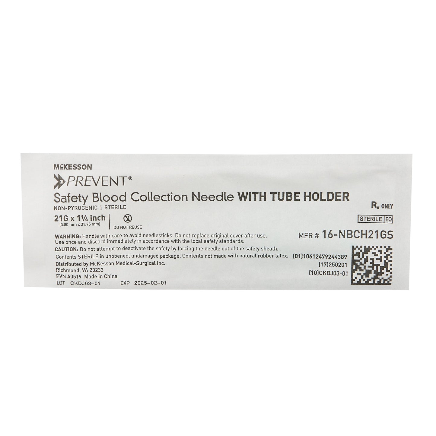 McKesson Prevent® HT Blood Collection Needle with Holder 21 Gauge 1-1/4 Inch Needle Length Safety Needle Without Tubing Sterile