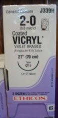 Ethicon J339H Coated Vicryl Polyglactin 910 Absorbable Suture with Needle, Taper Point Braided