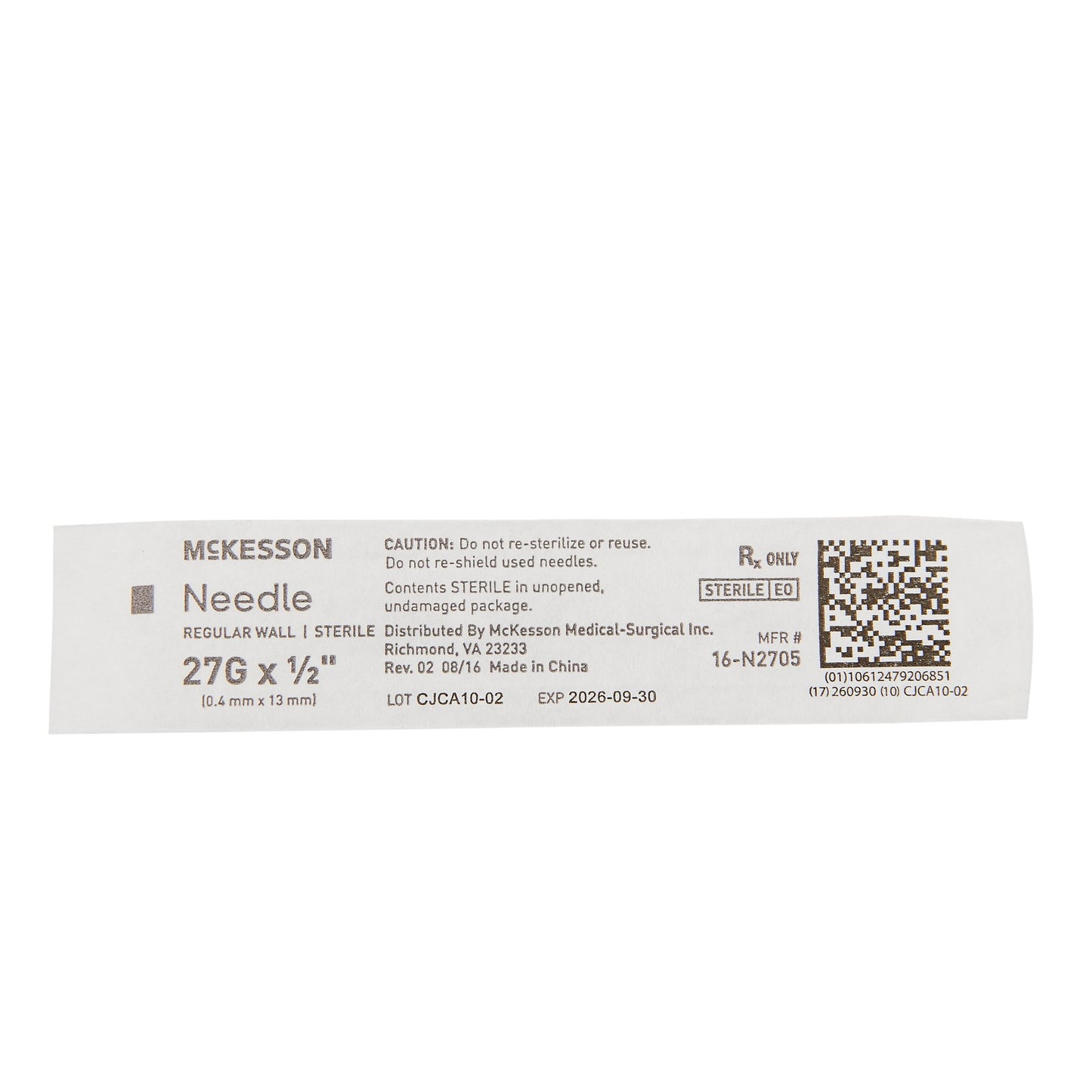 McKesson Hypodermic Needle, 27 Gauge, 1/2 Inch