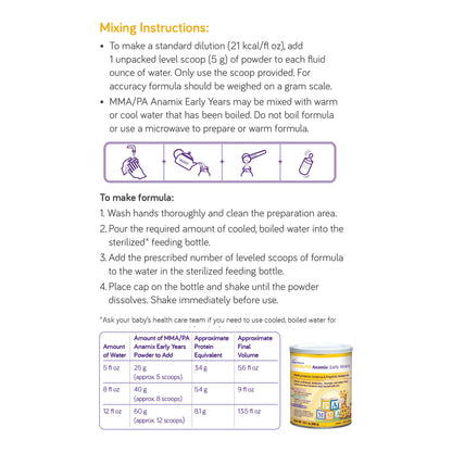 MMA/PA Anamix® Early Years Amino Acid–Based, Methionine-, Threonine-Free Formula