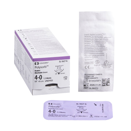 Covidien SL-5627-G Polysorb Polyester Absorbable Suture with Needle, Precision Reverse Cutting Braided
