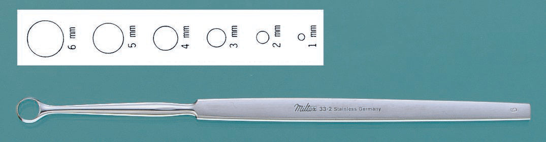 Dermal Curette Miltex® Fox 5-1/2 Inch Length Flat Handle 4 mm Tip Semi-Sharp Loop Tip