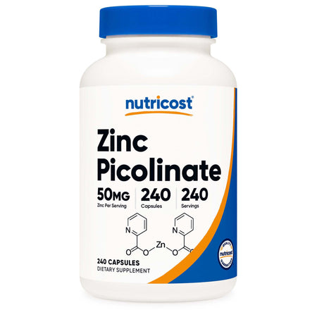 Nutricost NTC166101 Dietary Supplement Zinc Picolinate 50 mg Strength Capsule 240 Per Bottle