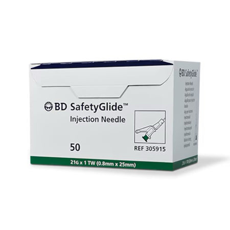 BD 305915 Safety Hypodermic Needle SafetyGlide 1 Inch Length 21 Gauge Thin Wall Sliding