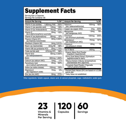Dietary Supplement nutricost® Multivitamin For Men Vitamin A / C / D / E / K 1,800 mcg - 125 mg - 75 mcg - 20 mg - 80 mcg Strength Capsule 120 Per Bottle