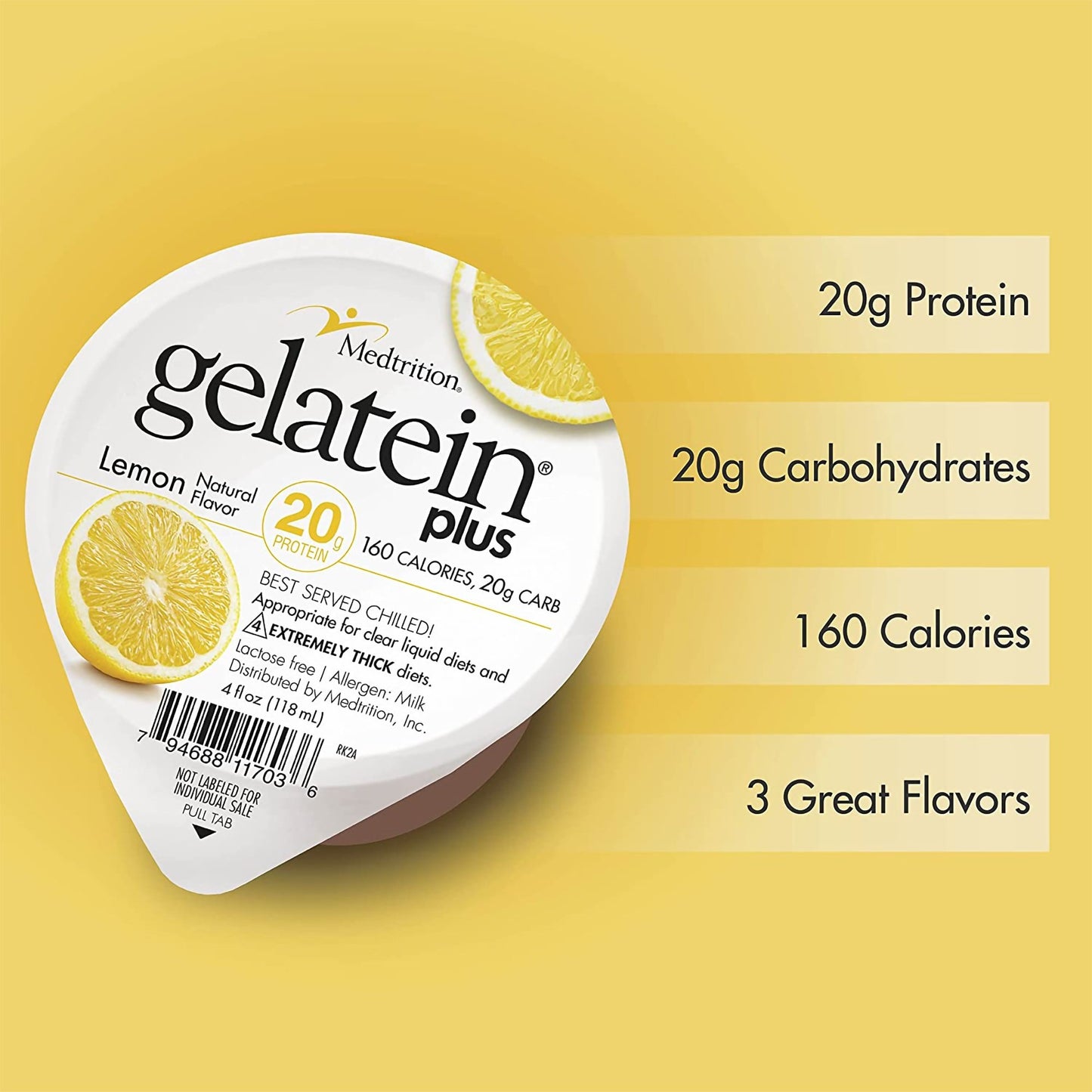 Gelatein® Plus Lemon High Protein Gelatin, 4-ounce cup