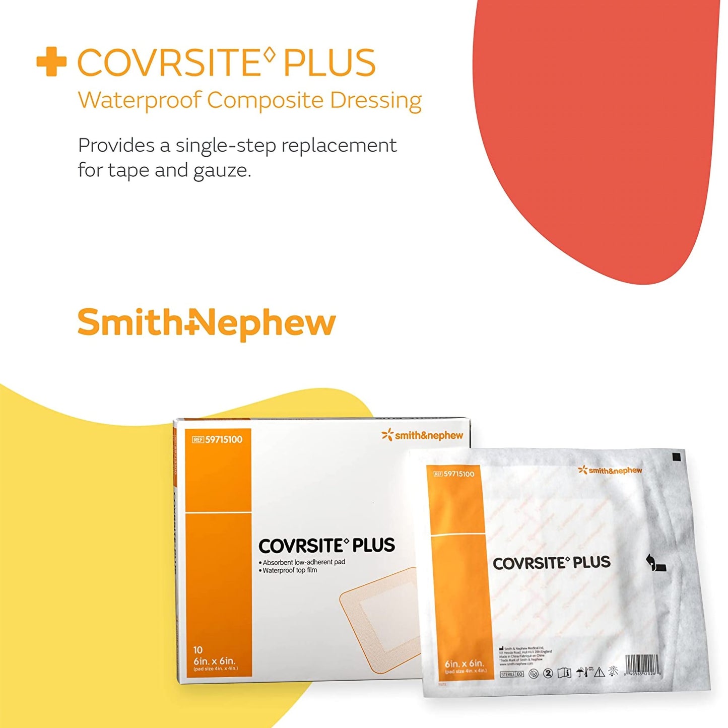 Smith & Nephew Composite Dressing COVRSITE Plus 6 X 6 Inch Square NonSterile Film Backing