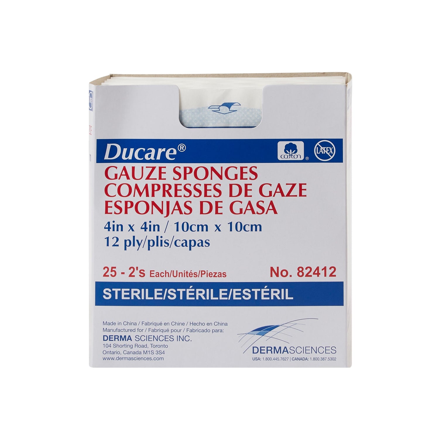 Ducare Sterile Gauze Sponge, 4 x 4 Inch, 12-Ply