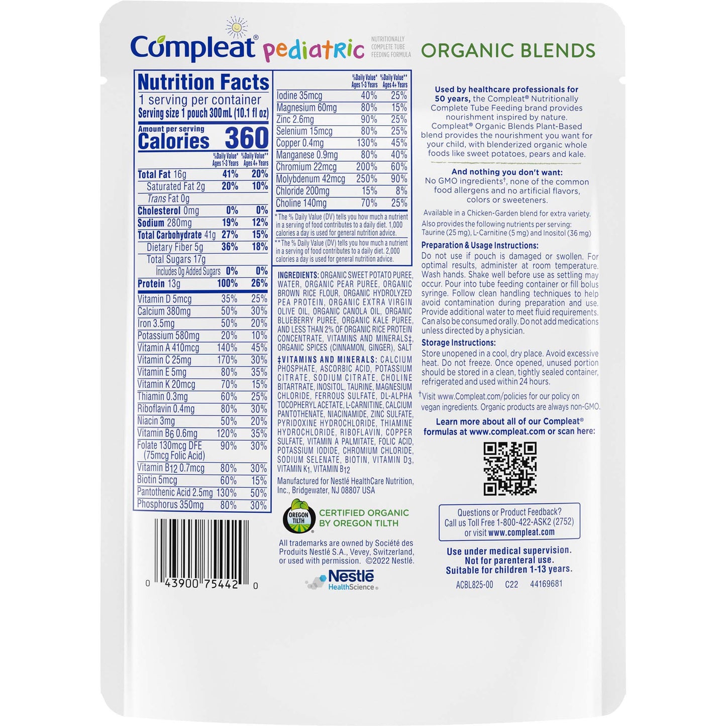 Compleat® Pediatric Organic Blends Tube Feeding Formula, Plant-Based, Non-GMO