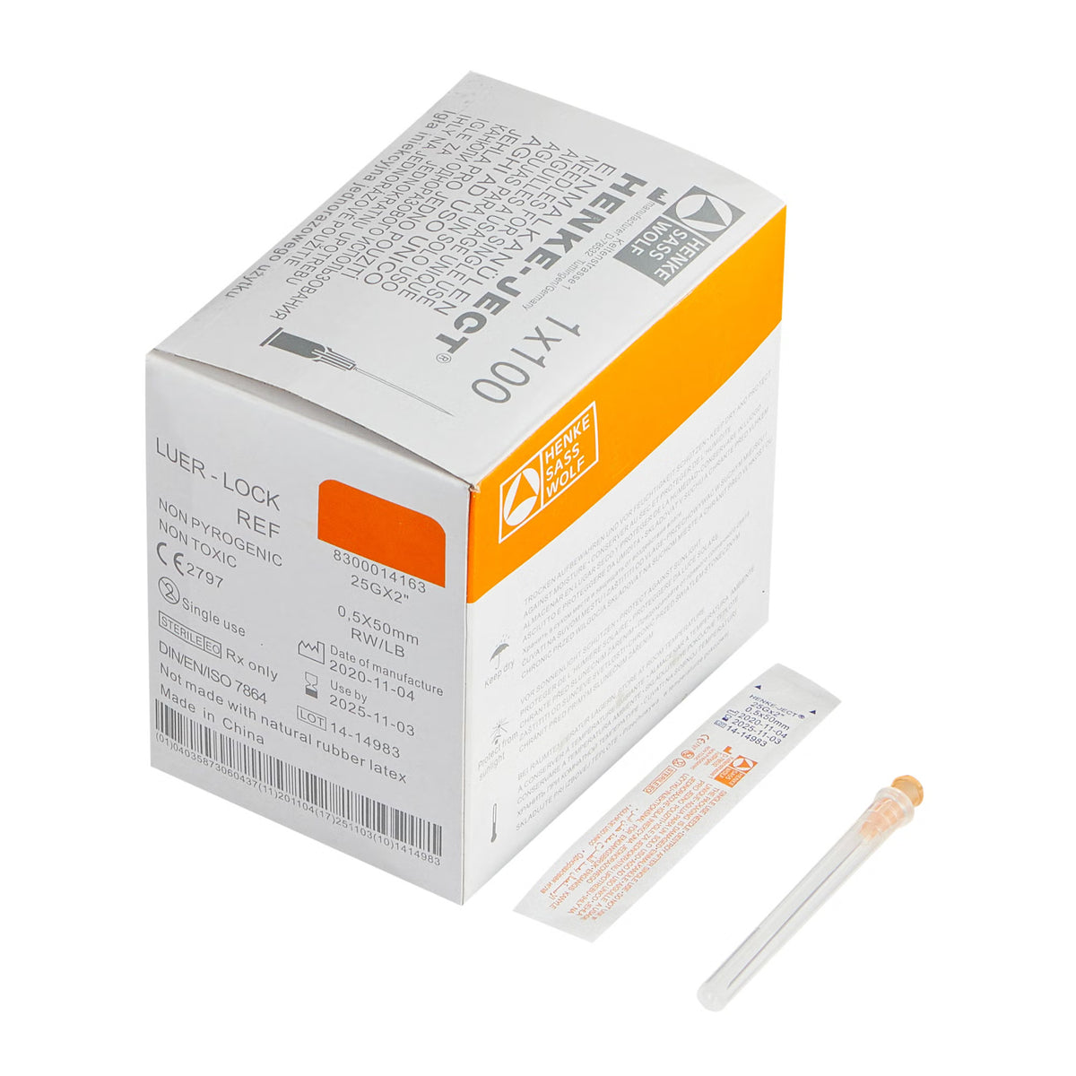 HSW Fine-Ject Hypodermic Needle Without Safety, Thin Wall, 100/Box, 21g x 2", 22g x 2", or 25g x 2"