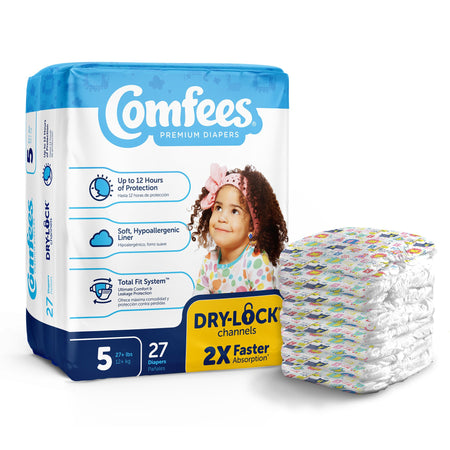 Attends CMF-5 Comfees Premium Baby Diapers, Unisex, Tab Closure, Size 5
