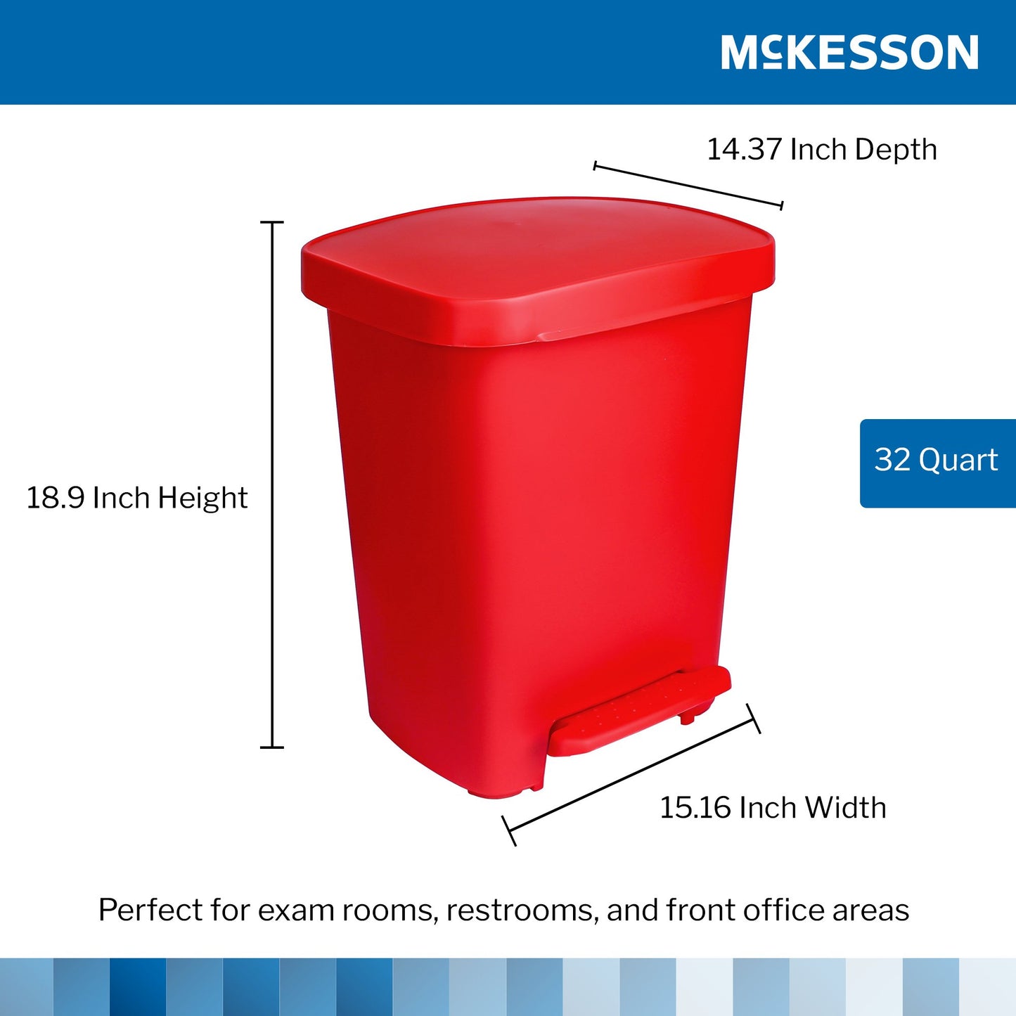 Trash Can McKesson 32 Quart / 8 gal. Red Plastic Rectangular