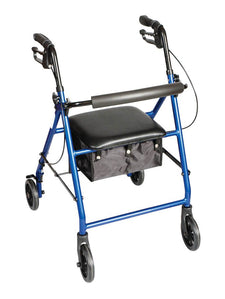 Carex® Classics Four-Wheel Rolling Walker, 6 in. Wheel, 30 - 36 in. Handle, Metallic Blue, 300 lbs