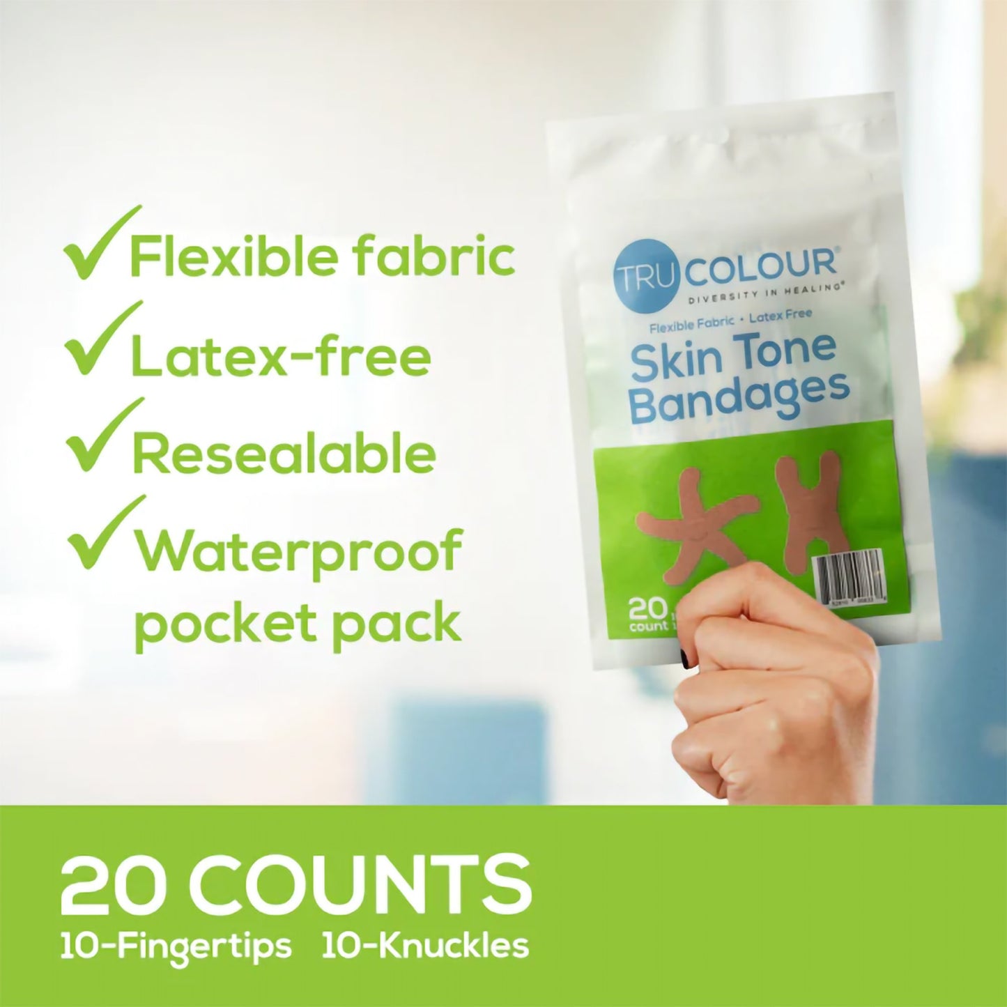 TruColour® Olive Adhesive Strip, Knuckle / Fingertip