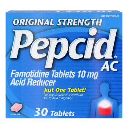 Pepcid® AC Famotidine 10 mg Acid Reducer Tablets Original Strength