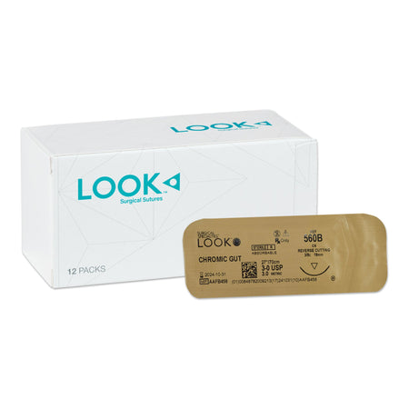 Surgical Specialties 560B Chromic Gut Absorbable Suture with Needle, C6 Reverse Cutting Monofilament