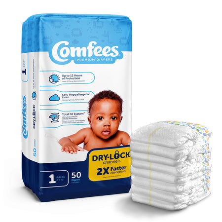Attends CMF-1 Comfees Premium Diapers, Unisex, Tab Closure, Size 1