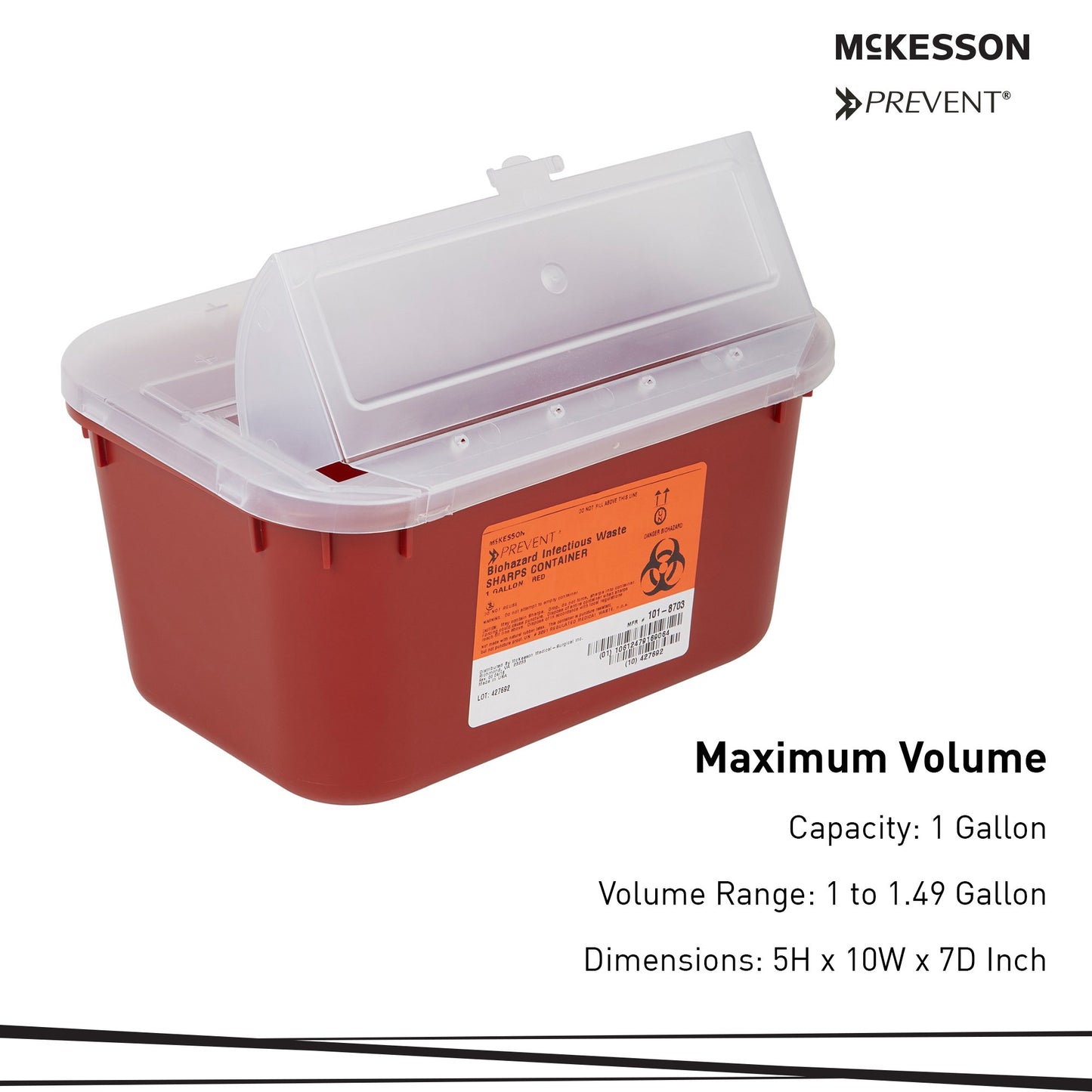 McKesson Prevent® Multi-purpose Sharps Container, 1 Gallon, 5 x 10 x 7 Inch