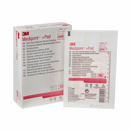 Solventum 3566 3M Medipore +Pad Soft Cloth Dressings, 3½ x 4 Inch