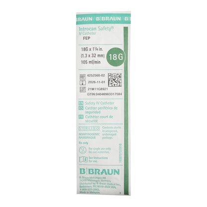 Introcan Safety® Peripheral IV Catheter, 18 Gauge, Straight
