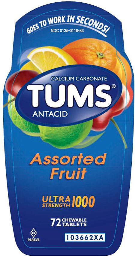 Glaxo Consumer Products 135011883 Tums Ultra Strength 1000 Antacid Chewable Tablets Assorted Fruit