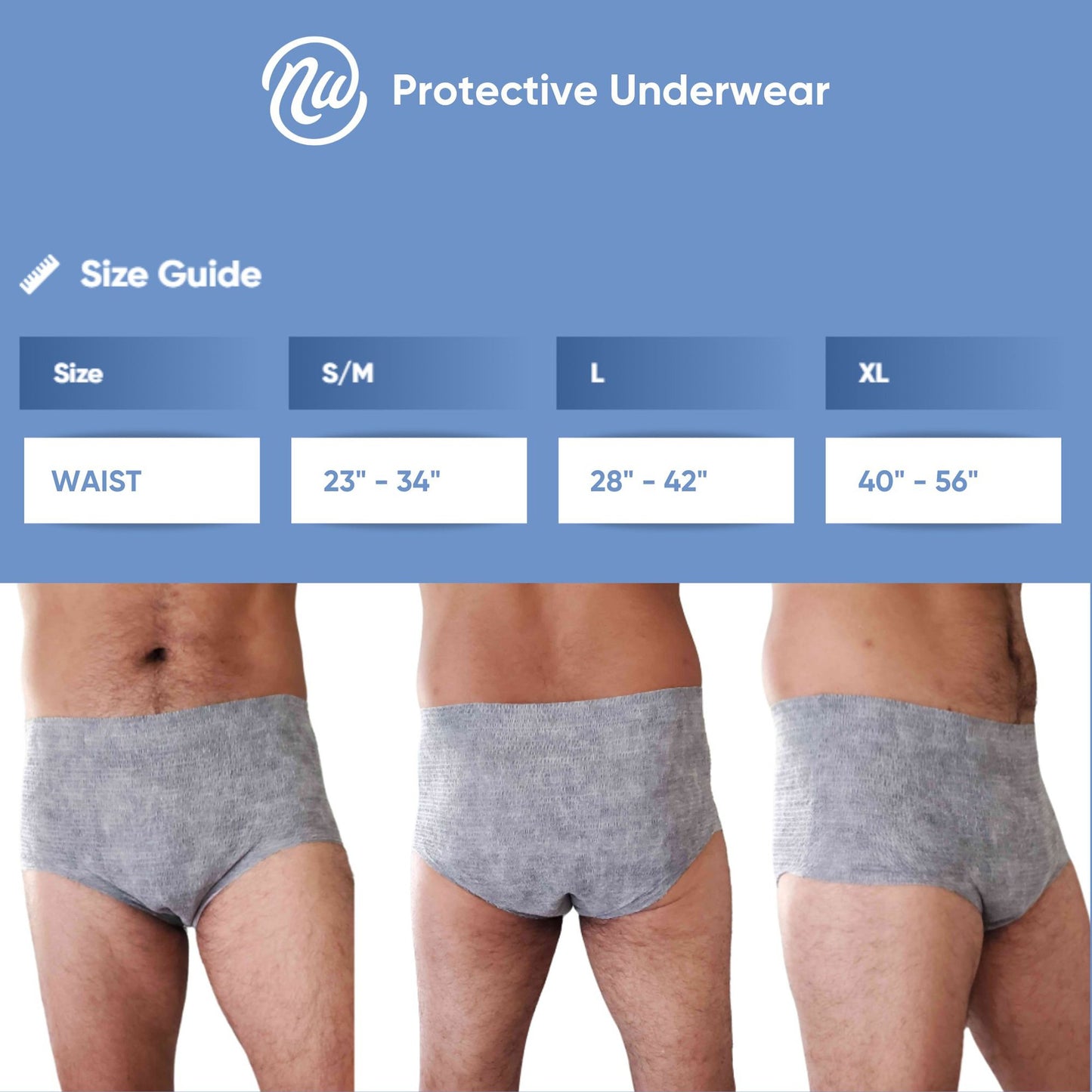 Nexwear Men's Pull-On Absorbent Underwear, Extra Large, Gray