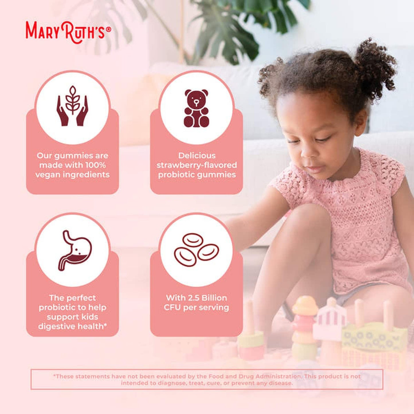 Mary Ruth's™ Organic Kids Probiotic Gummies, Strawberry Flavor