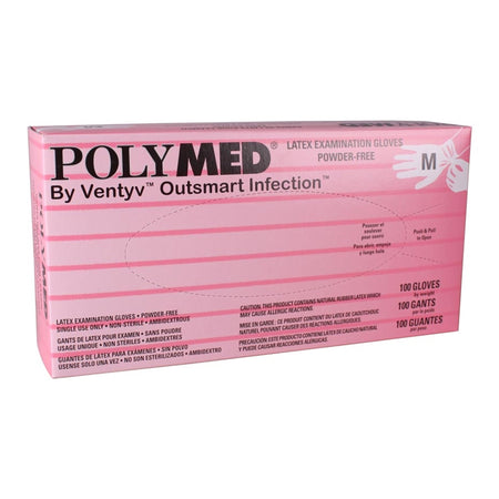 Ventyv PM103 Polymed Latex Exam Glove, Medium, Ivory