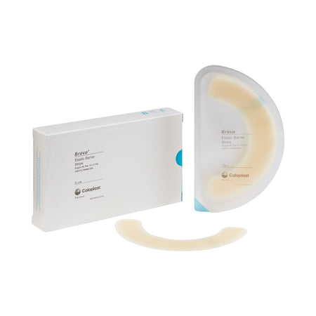 Box of Coloplast 120700 Brava elastic barrier strips in curved crescent shape for ostomy wafer security