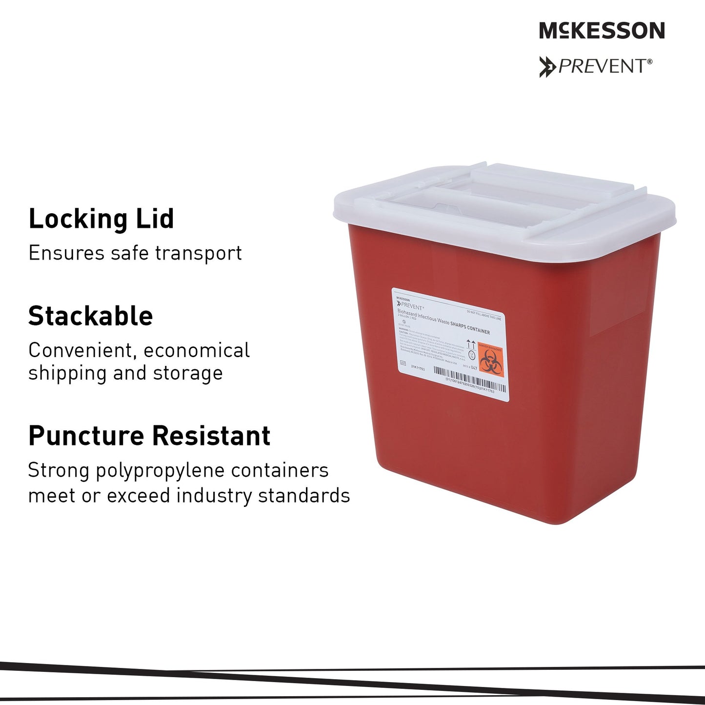 McKesson Prevent Sharps Container, 2 Gallon, 10-1/4 x 7 x 10-1/2 Inch by McKesson Brand product image - view 4