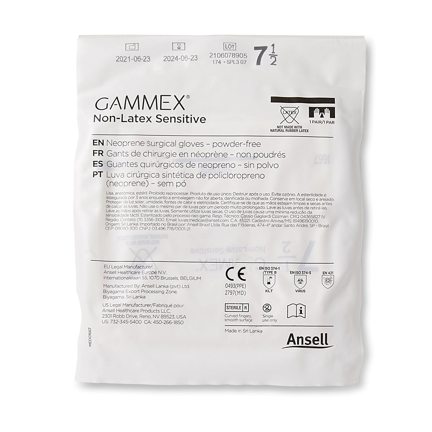 Gammex® Non-Latex Sensitive Polychloroprene Surgical Glove, Size 7-1/2, Cream