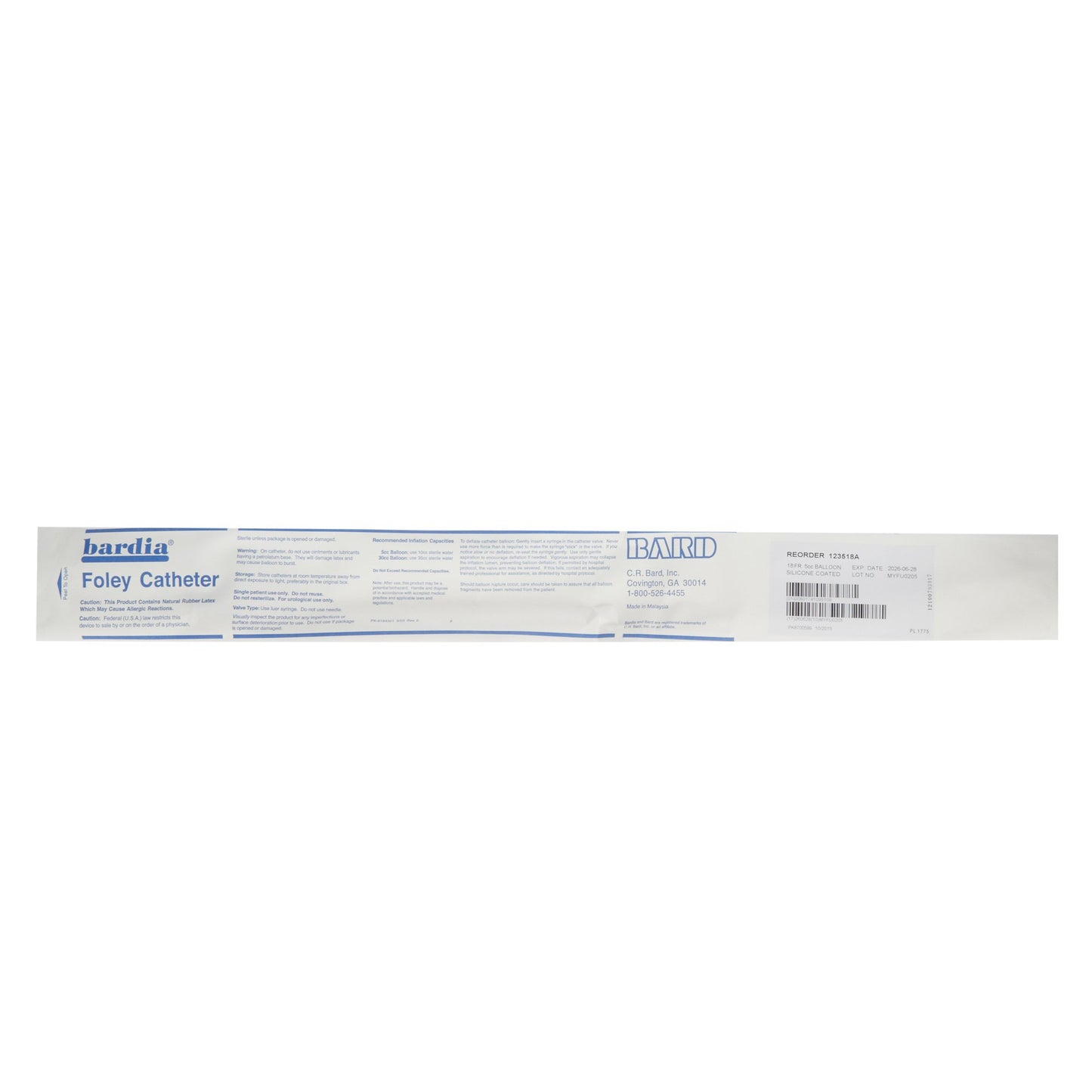 Bardia® Silicone Coated Foley Catheter, 18 Fr., 5 cc