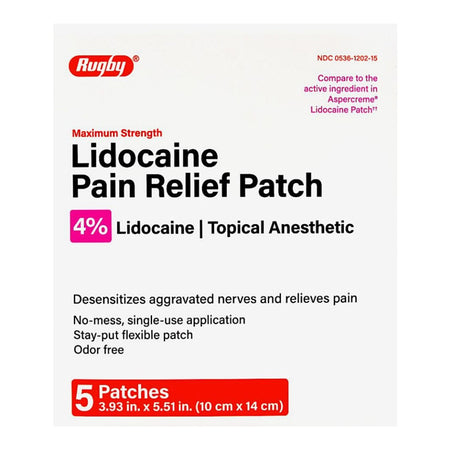 Major Pharmaceuticals 536120215 Topical Pain Relief 4% Strength Lidocaine Patch 5 per Box