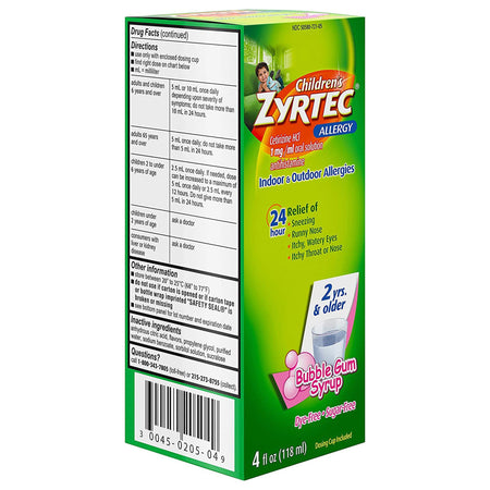J & J Sales 50580072105 Children's Zyrtec Cetirizine Allergy Relief