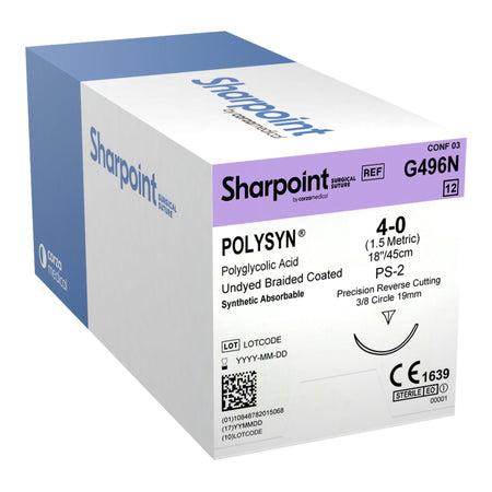 Surgical Specialties G496N PolySyn Absorbable Suture with Needle, Precision Reverse Cutting Braided