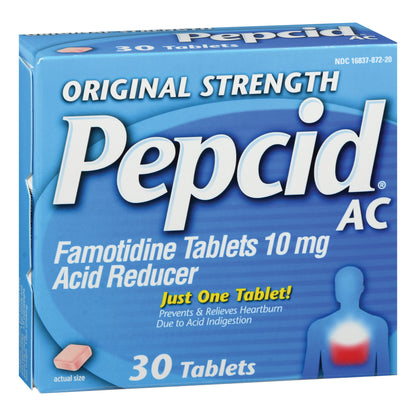 Pepcid® AC Famotidine 10 mg Acid Reducer Tablets Original Strength